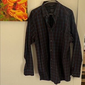 Ariat Men's Casual Blue and Brown Checkered Shirt